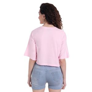 เสื้อครอปแขนสั้นคอกลมสีชมพูสำหรับผู้หญิง ผ้าฝ้ายเจอร์ซีย์ 100% ทรงหลวม สวมใส่สบาย สีพื้น สำหรับฤดูใบไม้ผลิและฤดูร้อน - Product Image 2