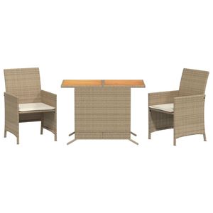 Set da bistrot in 3 pezzi in Poly Rattan Beige con cuscini Set da giardino - Product Image 2