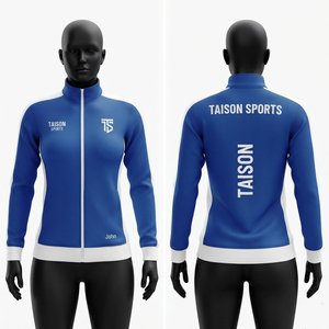 Premium Quality Polyester Spandex 350gsm <b>Men</b> Cricket Training <b>Jacket</b> Royal Blue White Half Zip Custom Heat Transfer Logo Hooded - Product Image 1