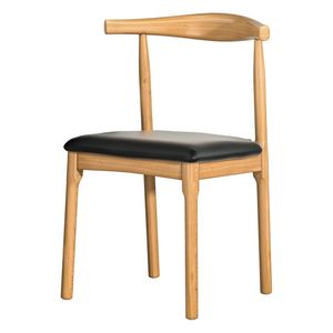 Chaise de salle à manger classique en bois de caoutchouc avec siège rembourré en cuir PU, chaise d'appoint moderne en bois pour restaurant, hôtel et café - Product Image 1