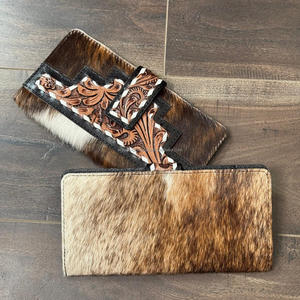 2026 Premium Large-Capacity Hand Tooled Cowhide Leather Zipper Crossbody Fringe <b>Handbags</b> with Bifold Wallet Clutch Two-Piece Set - Product Image 4