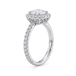 Anillo de compromiso con halo de moissanita talla cojín y engaste central brillante pavé, chapado en oro blanco, joyería fina para mujer - Product Image 2