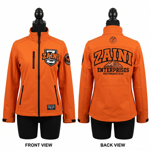 Chaqueta Softshell Premium para Mujer, 320 GSM, Poliéster y Spandex, Diseño con Paneles Naranjas, Logotipo Personalizado, Ropa para Exteriores - Product Image 1