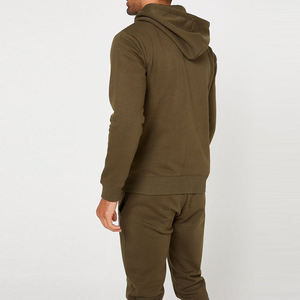 Men's Olive Green Hooded Tracksuit Set Full Zip Sweatshirt Jogger Pants Solid Color Casual Autumn Wear Anti-Shrink Lightweight - Product Image 5