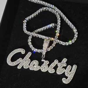 Collar con Nombre Personalizado de Moissanita Plateada, Colgante de Letra con Incrustaciones, Joyería Hip Hop, Cadena de Tenis con Nombre Personalizado, Regalo para Fiestas, Unisex - Product Image 4
