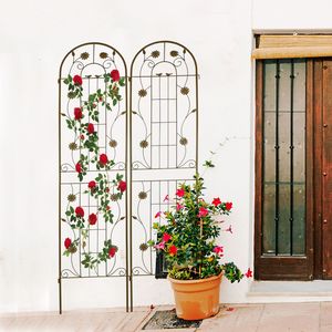 Lot de 2 treillis de jardin en métal antirouille de 86,7 po x 19,7 po, marron, support extérieur pour plantes grimpantes - Product Image 2
