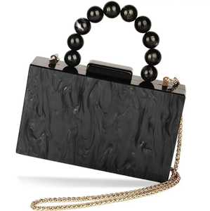 Bolso de Mano Cuadrado de Madera Hecho a Mano por Artesanos, Estilo Bohemio, con Patrón de Efecto Mármol, Cierre Magnético Duradero, Adornado con Pedrería, para Mujer - Product Image 3