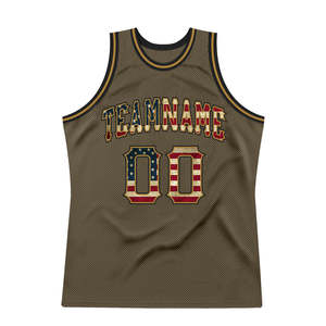 Auténtica Camiseta de Baloncesto Color Crema con Bandera de EE. UU. Vintage Personalizada en Verde Oliva, 100% Poliéster Transpirable, Homenaje al Servicio - Product Image 4