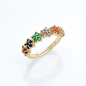 925 Sterling <b>Silver</b> Gold Plated Multicolor CZ <b>Adjustable</b> Flower <b>Ring</b> for Women Jewelry Wedding Engagement Accessories - Product Image 1