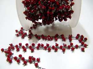 Chaîne de perles pendantes en quartz hydrofuge facetté, perles rondelles de corail rouge 3 mm, vendues au mètre - Product Image 3