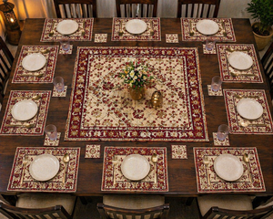 Burgundy Maroon Hand Block Print <b>Table</b> Mat Set White Cotton Placemats Export Quality Washable <b>Dining</b> Decor Masterpiece Set - Product Image 6