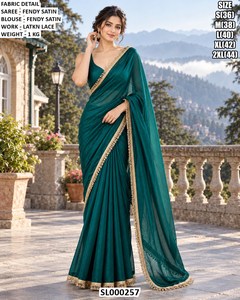 Ensemble de sari en satin Fendy de créateur haut de gamme pour les festivals, les mariages et les occasions spéciales - Product Image 2