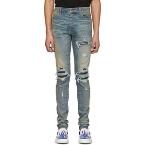 Men's Classic Light Blue <b>Color</b> Wash Ripped Denim Jeans Straight Fit 5 Pockets Style Designer Fashionable Man Jeans Pants - Product Image 1