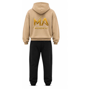 Survêtement à capuche beige pour homme Mudassar Ali, 100% coton, imprimé foil, logo avant et arrière, vêtements décontractés pour l'automne - Product Image 4