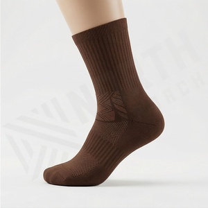 <b>Brown</b> Crew <b>Socks</b> Solid Color Knitted Breathable Regular Style Adult Casual Daily Wear - Product Image 3