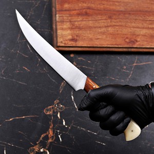 Couteau à filet BLADE MARK fait main, lame fixe, manche en bois de rose, fourreau en cuir, pour la pêche, la cuisine, le désossage, logo personnalisé - Product Image 3