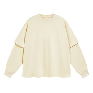 New arrival Layered Long Sleeve Distressed T Shirts Men Vintage Washed Cotton Double Layer Hip Hop Blank Plain Men's T-shirts - Product Image 1