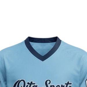 Men <b>Light</b> Blue Sublimated Ice Hockey V <b>Neck</b> Striped Jersey Polyester Sports Shirt Athletic Team Uniform Performance Wear - Product Image 3