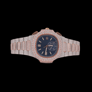 Reloj de Pulsera para Hombre, Diseño Hip Hop, con Caja Cuadrada Totalmente Cubierta de Piedras, Esfera Azul, Bisel de Dos Tonos, Mecánico, para Fiestas - Product Image 6