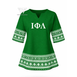 เสื้อเชิ้ตสไตล์แอฟริกันฤดูร้อนพิมพ์ลายเรขาคณิตย้อนยุคแบบซับลิเมชั่นสำหรับชมรมนักเรียนหญิงกรีก Iota Phi Lambda ขายส่ง - Product Image 1