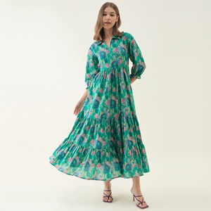 Vestido Casual con Estampado Ikat Azul Pavo Real para Mujer, Estilo Moderno, para Uso Diario, Moda Urbana, Disponible a Precio de Mayorista - Product Image 1