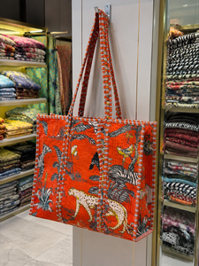 Sac fourre-tout personnalisé en velours imprimé bohème, motif animalier orange, sac de voyage et de shopping pour femmes, style toutes saisons - Product Image 1
