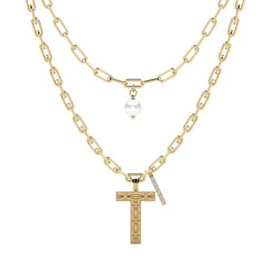 Colgante de Plata 925 con Letra T y Moissanita, con Dije de Perla de Imitación, Collar Clásico Unisex - Product Image 1