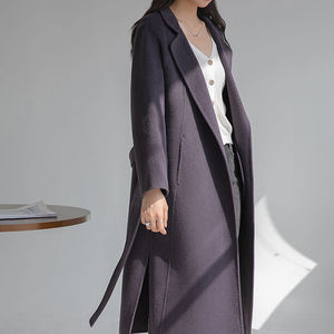 Women's Wool <b>Trench</b> <b>Coat</b> Long Sleeve Notched Collar Solid Color Belted Winter Outerwear Full Length Thick Warm <b>Coat</b> - Product Image 6