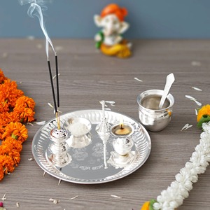 Premium Brass Pooja Thali Set with Diya Bell Kalash Traditional Design <b>Mandir</b> Puja Plate Religious Home Temple Decor Gift Item - Product Image 3