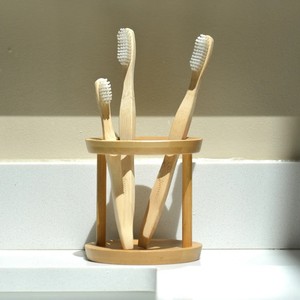 Round Bamboo <b>Toothbrush</b> <b>Holder</b> Stand 4 Hole Natural Wooden <b>Toothbrush</b> Storage Rack For Bathroom Vanity Decor Wholesale - Product Image 4