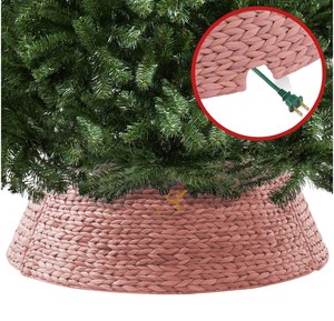 Space Saving Blush Pink Water Hyacinth Christmas Tree Collar 4-Piece <b>Split</b> Woven Xmas Tree Stand Base Ring Wholesale - Product Image 3