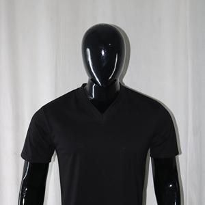 T-shirt à manches courtes col en V noir pour homme, coupe classique, couleur unie, décontracté, en coton tricoté, FINER THREADS - Product Image 3