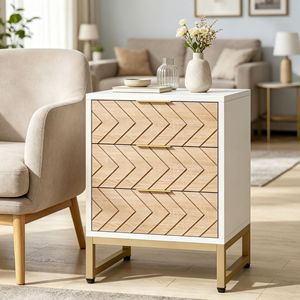 Tables de chevet modernes minimalistes du milieu du siècle en chêne avec pieds réglables, tables de nuit en bois massif pour chambre à coucher, application domestique - Product Image 1