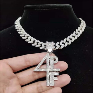 Kalung Liontin Huruf 4PF Moissanite, Rantai Lapis Emas Hip Hop, Perhiasan Mikro Insert, Hadiah - Product Image 2