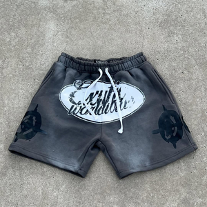 2025 ropa logotipo personalizado gimnasio pantalones cortos para correr 3D espuma impresión cordón Vintage ácido lavado Puff estampado pantalones cortos para hombres - Product Image 1