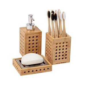 Decorative Wooden Bathroom Set Rustic Finished <b>Toothbrush</b> <b>Holder</b> Soap Dispenser Modern Luxury Bathroom Countertop Accessories - Product Image 6