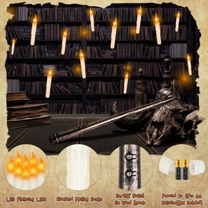12pcs LED bougies flottantes magiques à piles scintillantes lumière chaude fenêtre bougie baguette sans flamme suspension pour Halloween - Product Image 6