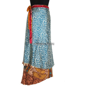Jupe en soie indienne exclusive, 100 façons de la porter - Jupe longue en soie à enrouler, robe pour femme, style vintage, en soie de sari - Product Image 1