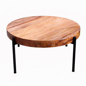 Mesa de Centro Contemporánea de Madera Maciza de Suarwood, Acabado Natural, Patas de Metal Industriales, Mueble Residencial, Estándar de Exportación - Product Image 4