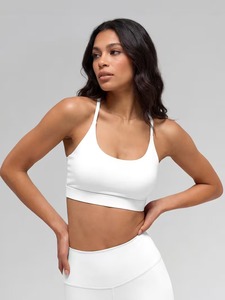 Women Minimalist Racerback Workout Bra Removable Cup Insert Wide Elastic Underband Athletic <b>Crop</b> <b>Top</b> Factory Supplier - Product Image 4