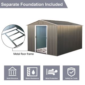 Capanno da Giardino in Metallo Grigio 8x10ft, Resistente alle Intemperie, per Uso Domestico - Product Image 6