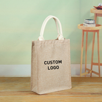 Sac fourre-tout en toile de jute naturelle, grande capacité, avec poche, personnalisable avec logo, idéal pour les courses, la plage