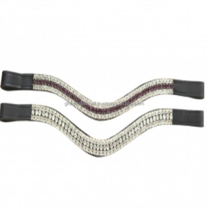 Banda de cejas de caballo de cuero Premium negra personalizada con cadena ostentosa de cristales de marca de 5 filas disponible en tamaño completo de mazorca - Product Image 2