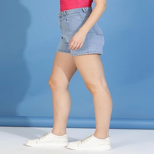 Shorts en jean taille haute pour femme, coupe bootcut, délavage moyen, coupe droite, couleur unie, imperméable, style vintage Y2K, fermeture boutonnée, idéal pour l'été - Product Image 4