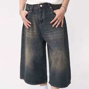 Pantalones Cortos de Mezclilla Desgastados para Hombre, de Pierna Ancha, Cintura Alta, de Algodón, Estilo Casual de Verano, con Bolsillos Rotos, Estilo Tejido - Product Image 4