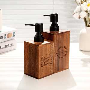 Dispensador de Jabón de Madera, Diseño Rectangular Minimalista, para Baño, Hogar, Grabado con 'Sweet Home' y 'Merry Christmas' - Product Image 2
