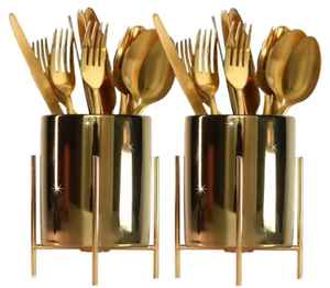 Gold Metal Cutlery Holder with Stand Modern Utensil Organizer Flatware Storage Cup <b>Kitchen</b> Countertop Holder for Dining <b>Table</b> - Product Image 1