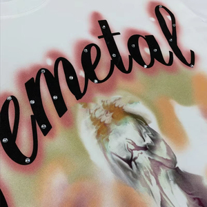 Nouveaux T-shirts effet vieilli en molleton épais, coupe oversize, imprimés sur mesure, T-shirts courts personnalisés avec strass et délavage acide - Product Image 3