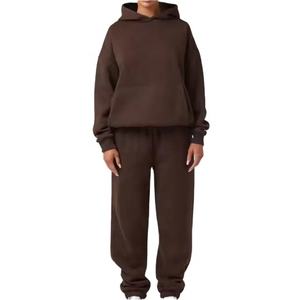 Conjunto de 2 piezas con hombros caídos y logotipo estampado personalizado, pantalones para correr, sudadera con pantalones de chándal, sudaderas con capucha en blanco de gran tamaño - Product Image 1