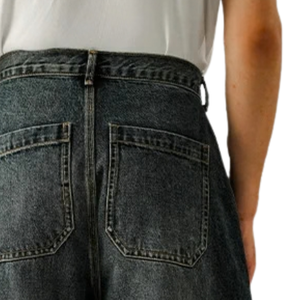Jean cargo en coton pour homme, coupe droite, denim délavé foncé, taille mi-haute, fermeture éclair avant, bouton, cinq poches - Product Image 4